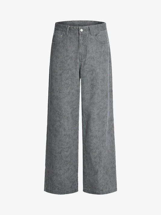 Retro Distressed Washed Texture Wide-Leg Pants 