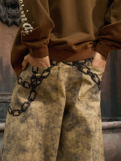 Supermade Distressed Chain And Key Print Baggy Pants 