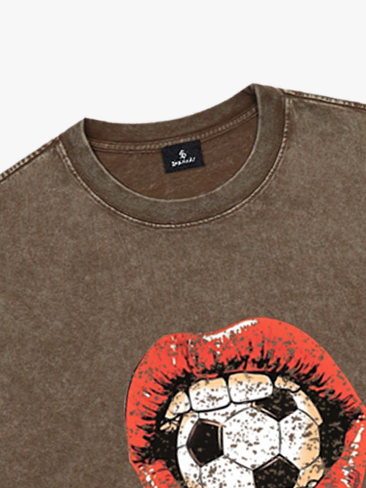 Soccer Ball Lips Graphic T-Shirt 