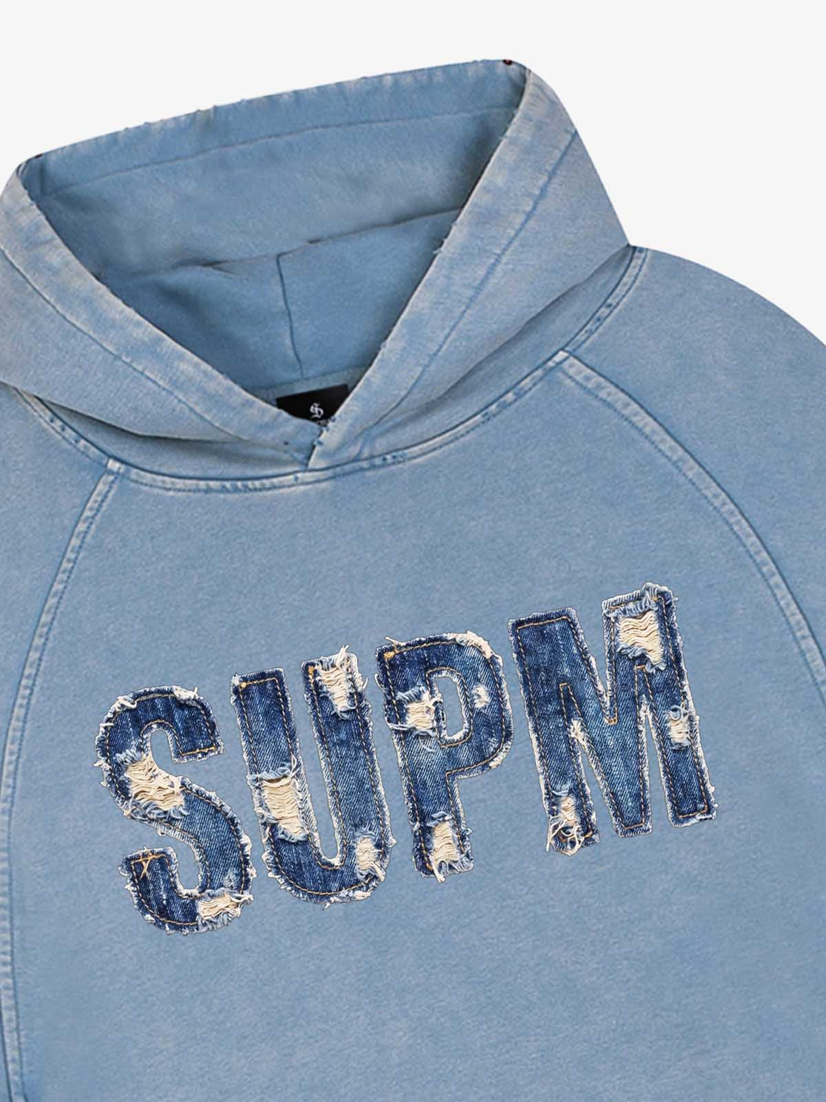 Denim Graphic Washed Cropped Sweatshirt