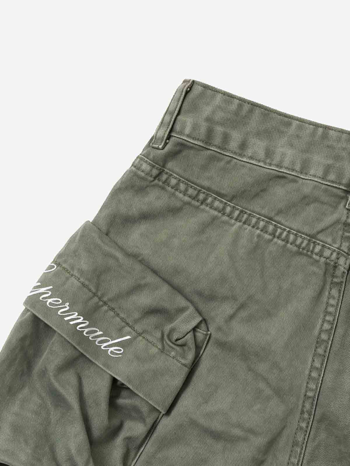 Embroidered Detail Olive Cargo Shorts