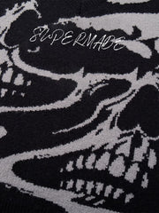 High Street Dark Skull Frayed-edge V-neck Sweater Vest 