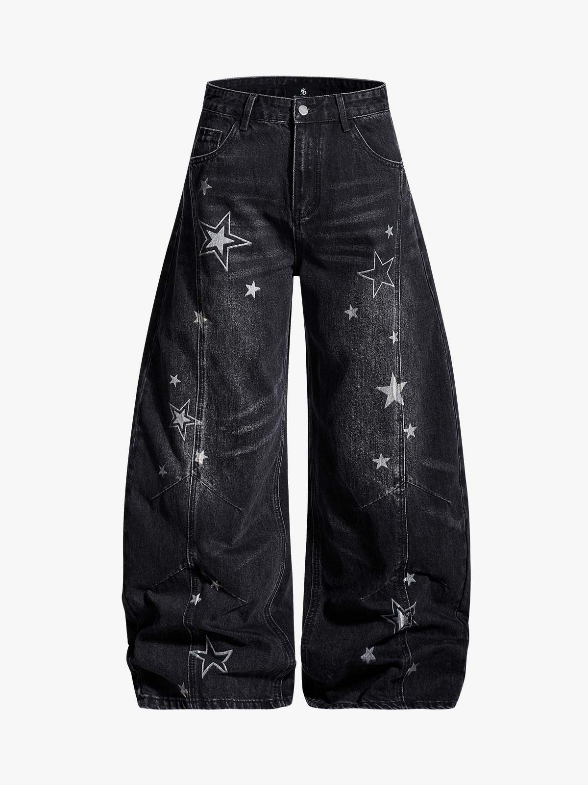 Vintage Star Print Washed Barrel Jeans 