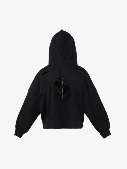 Retro Distressed Ripped Zip Up Hoodie 