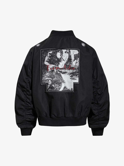 Vintage Graphic Star Embroidered Bomber Jacket