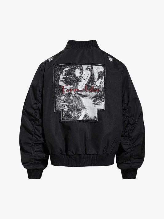 Vintage Graphic Star Embroidered Bomber Jacket