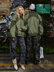 Graphic Print Batwing-Sleeve Nylon Track Jacket