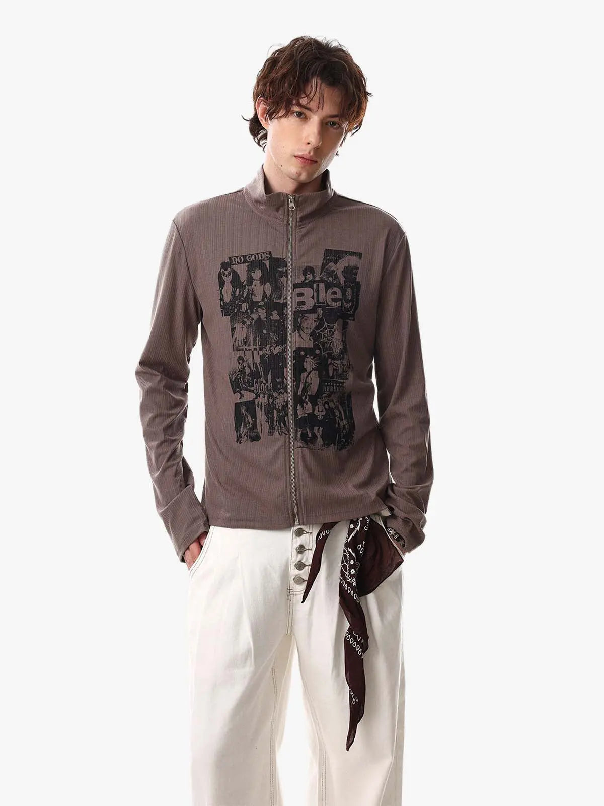 Retro Punk Print Knit Cardigan Long Sleeve Top 