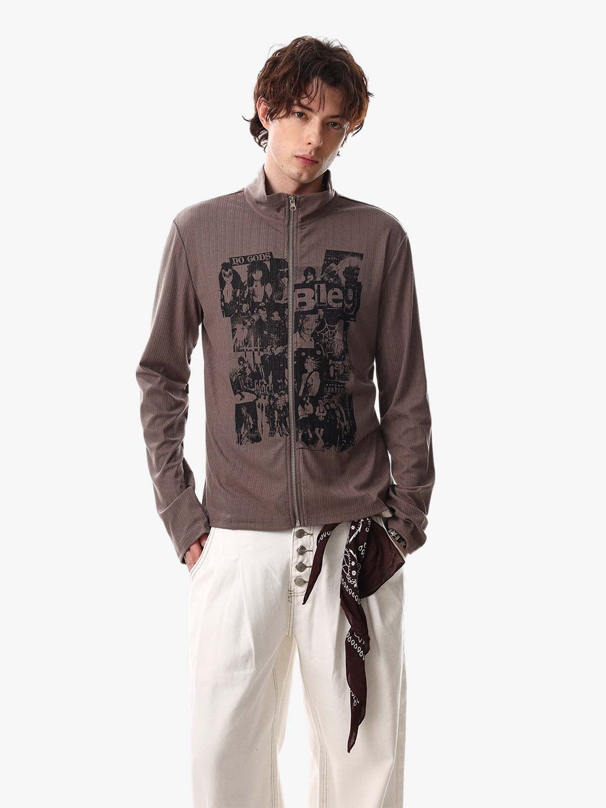 Retro Punk Print Knit Cardigan Long Sleeve Top