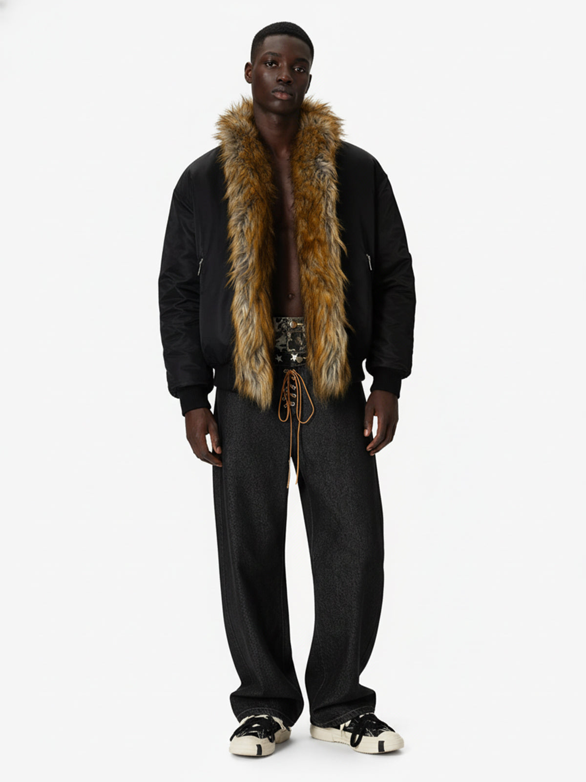 Street Dark Shadow Fur Collar Quilted Bomber Jacket 