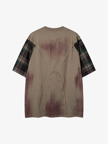 Plaid Studded Distressed Tee
