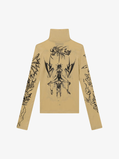 Gothic Skull Print Turtleneck Tight Long Sleeve T-Shirt 