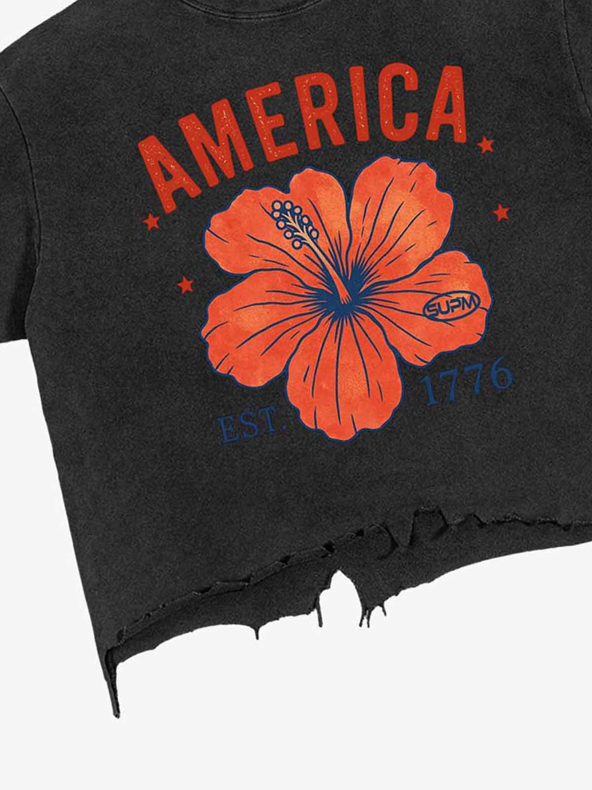 Acid Wash Ripped Floral T-Shirt 