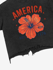 Acid Wash Ripped Floral T-Shirt 