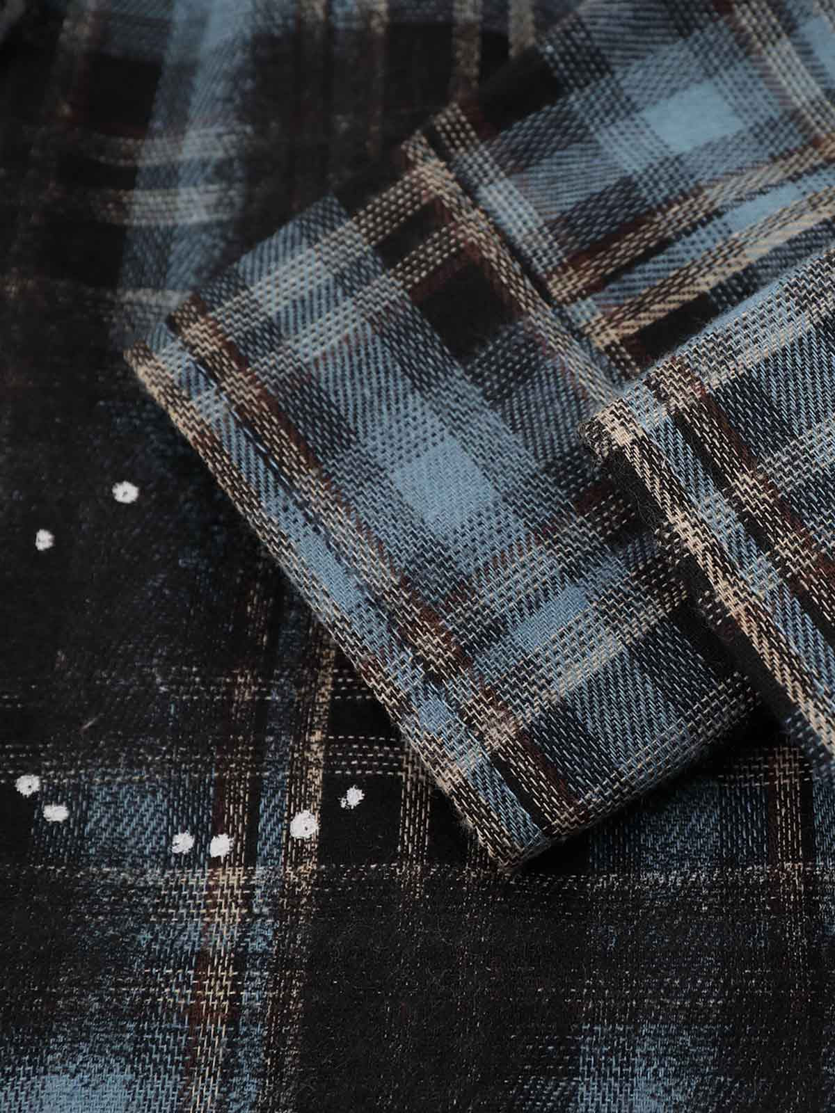 Plaid Splattered Graffiti Long Sleeve Shirt