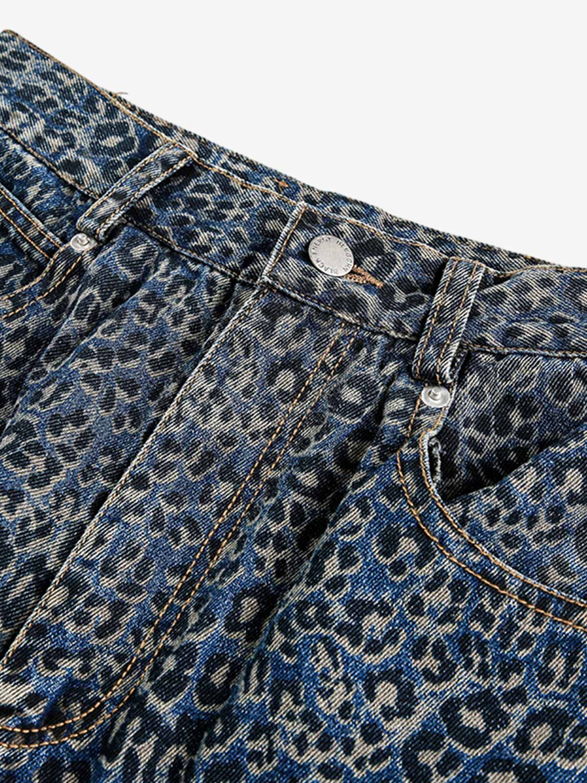 Street Leopard Print Barrel Jeans 
