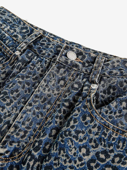 Street Leopard Print Barrel Jeans 