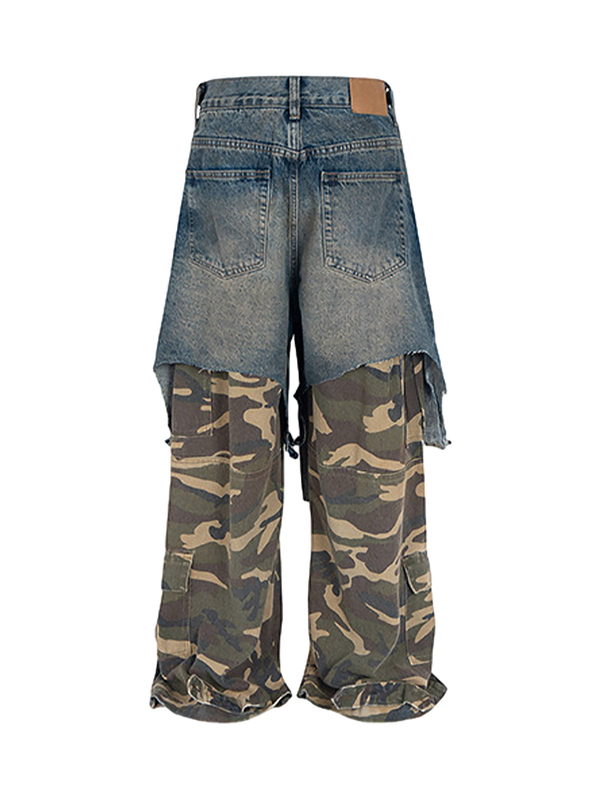 Retro Stitching Faux Two-Piece Camouflage Jeans