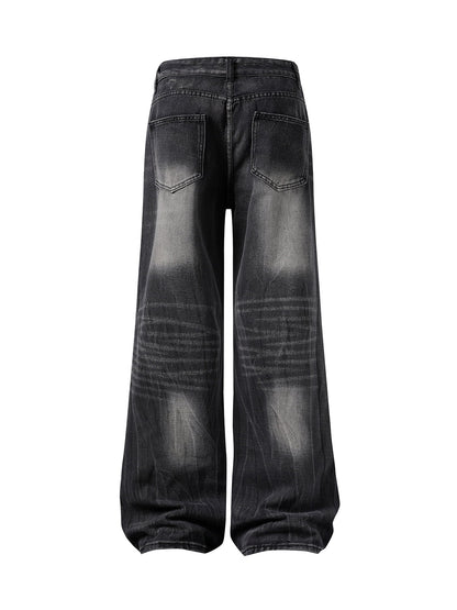 Washed Distressed Straight Jeans 