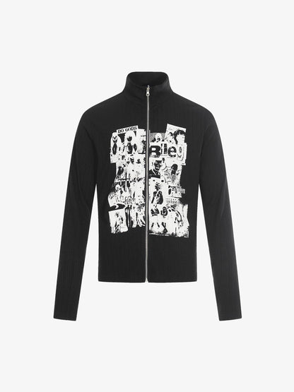 Retro Punk Print Knit Cardigan Long Sleeve Top