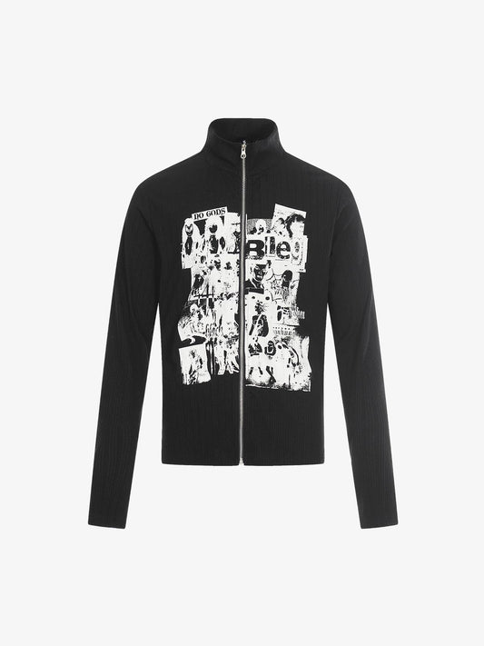 Retro Punk Print Knit Cardigan Long Sleeve Top