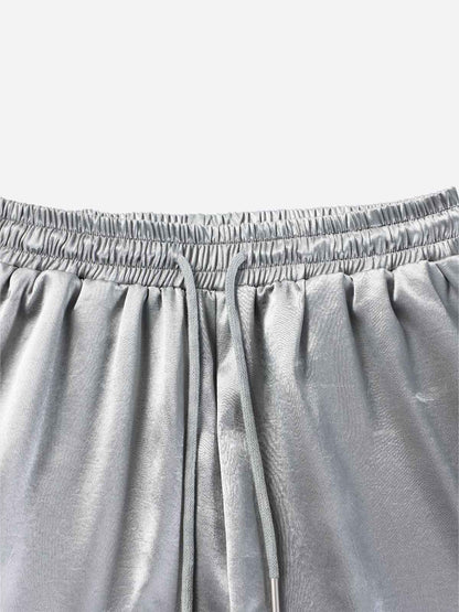 Glossy Color Block Logo Graphic Wide-Leg Sweatpants