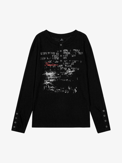Supermade Industrial Text Print Long Sleeve Henley T-Shirt 