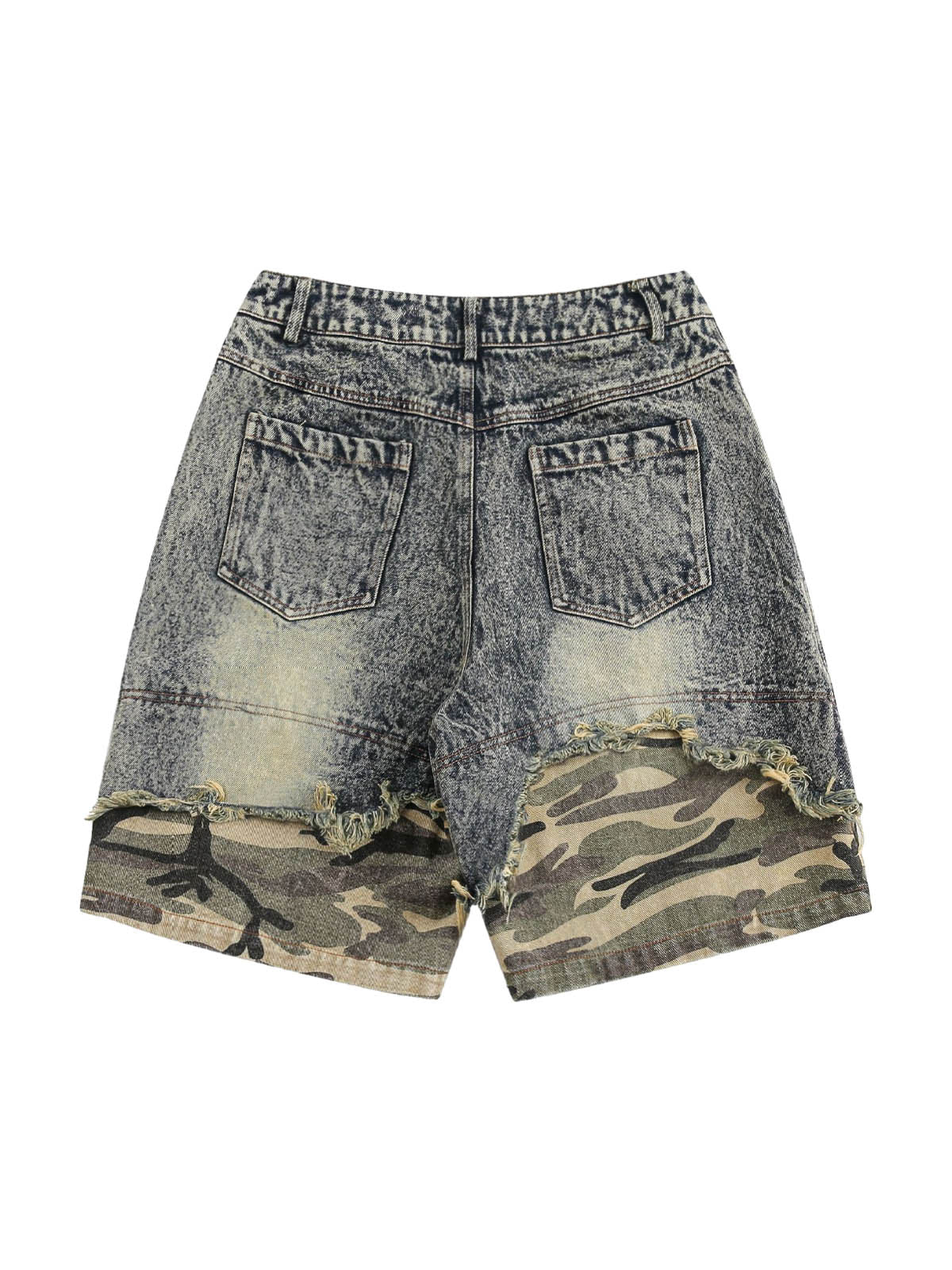 Retro Washed  Camouflage Ripped Faux Two-Piece Jorts