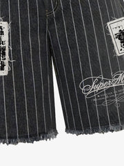 Vintage Pinstripe Patchwork Baggy Denim Set 