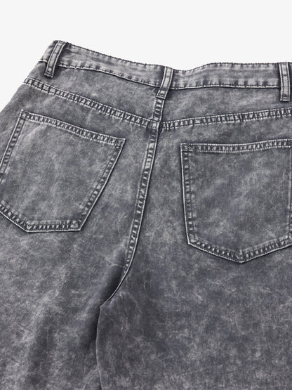 Vintage Acid-Washed Multi-Pocket Wide-Leg Cargo Barrel Jeans 