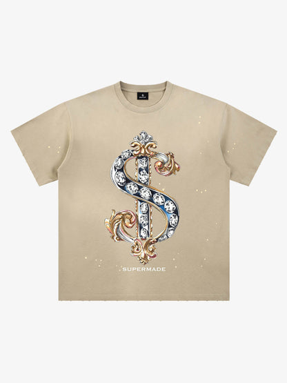 Vintage Rhinestone Dollar Graphic T-Shirt 