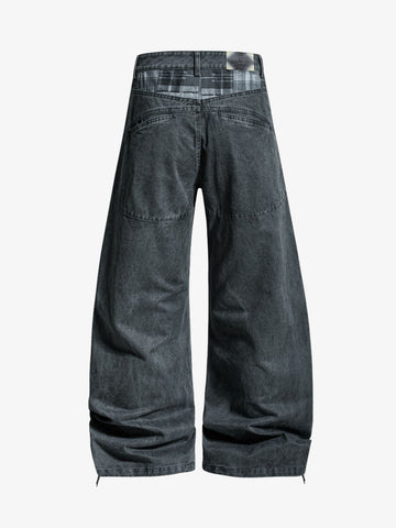 Drawstring Cuffs Curved Pleated Pants 