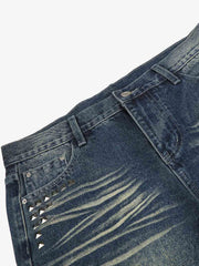 Distressed Rivet Detail Bootcut Jeans