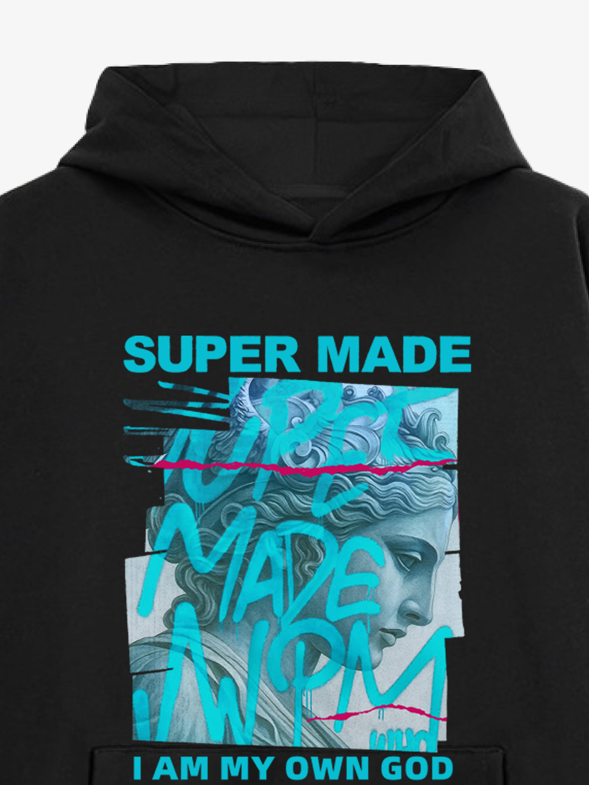 Supermade Street Graffiti Statue-print Hooded Hweatshirt 