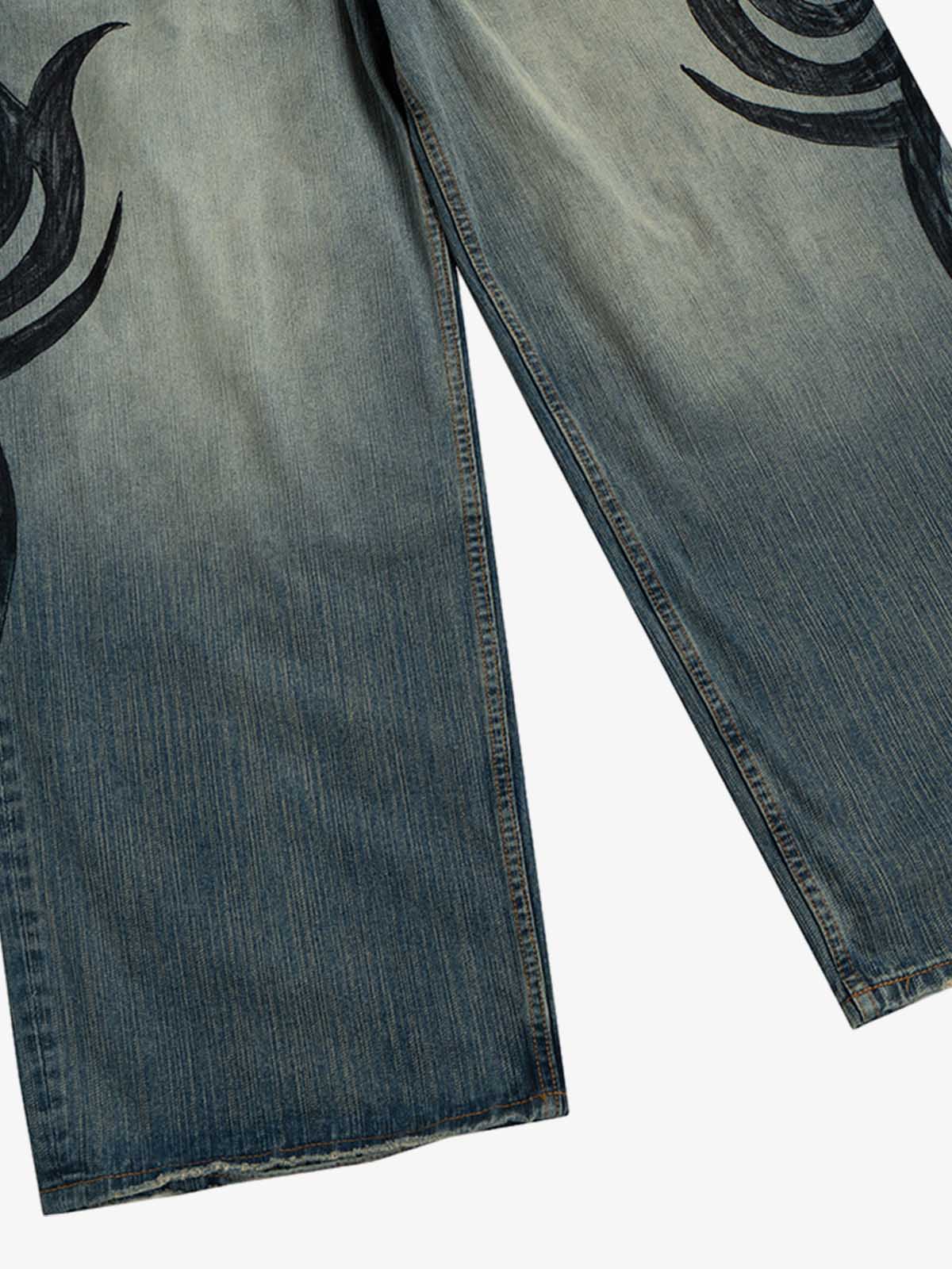 Unique Wide-Leg Denim Pants with Artistic Spider Design for Fashion Lovers 