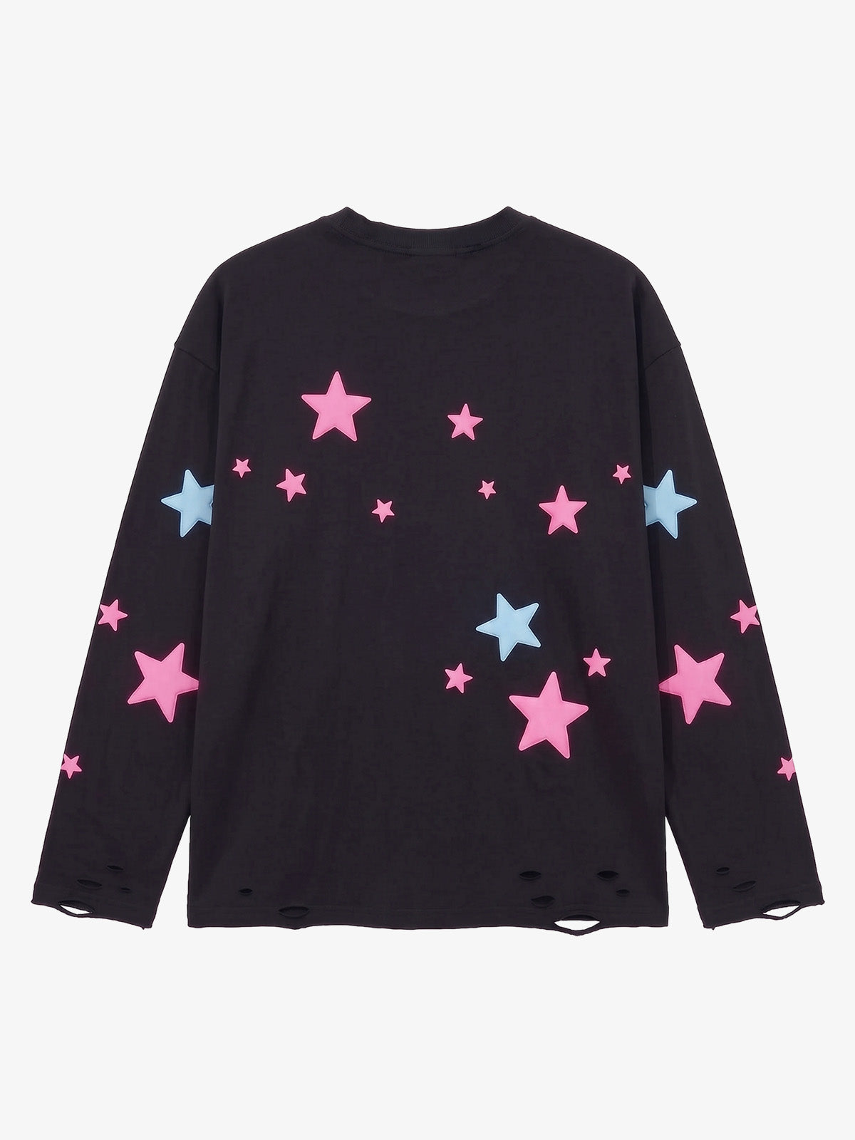 Star Foam Graphic Ripped Color Block Long Sleeve Tee