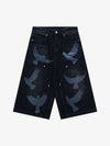 Stylish Denim Shorts with Flying Bird Prints for Summer Outfits 