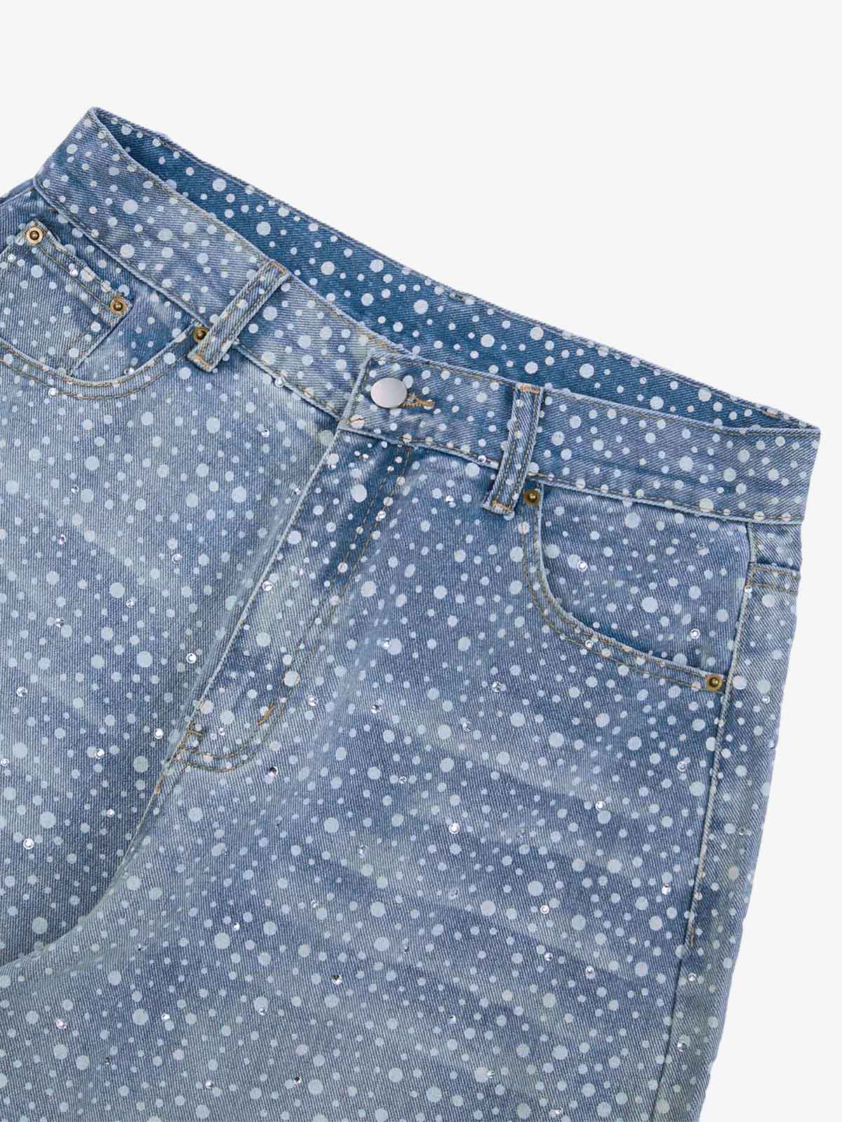 Thesupermade Ink Splashed Hotfix Rhinestone Baggy Jeans - 2306 