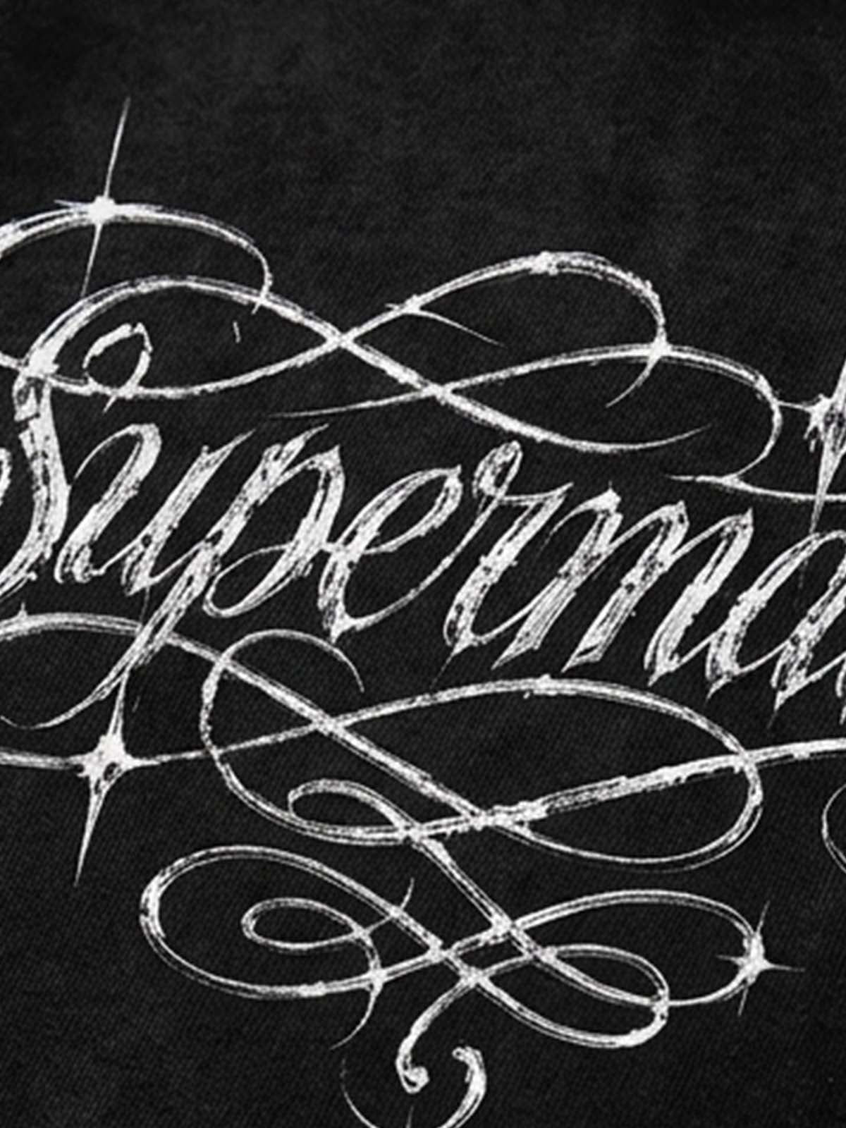 Metallic Script Graphic Washed Hoodie