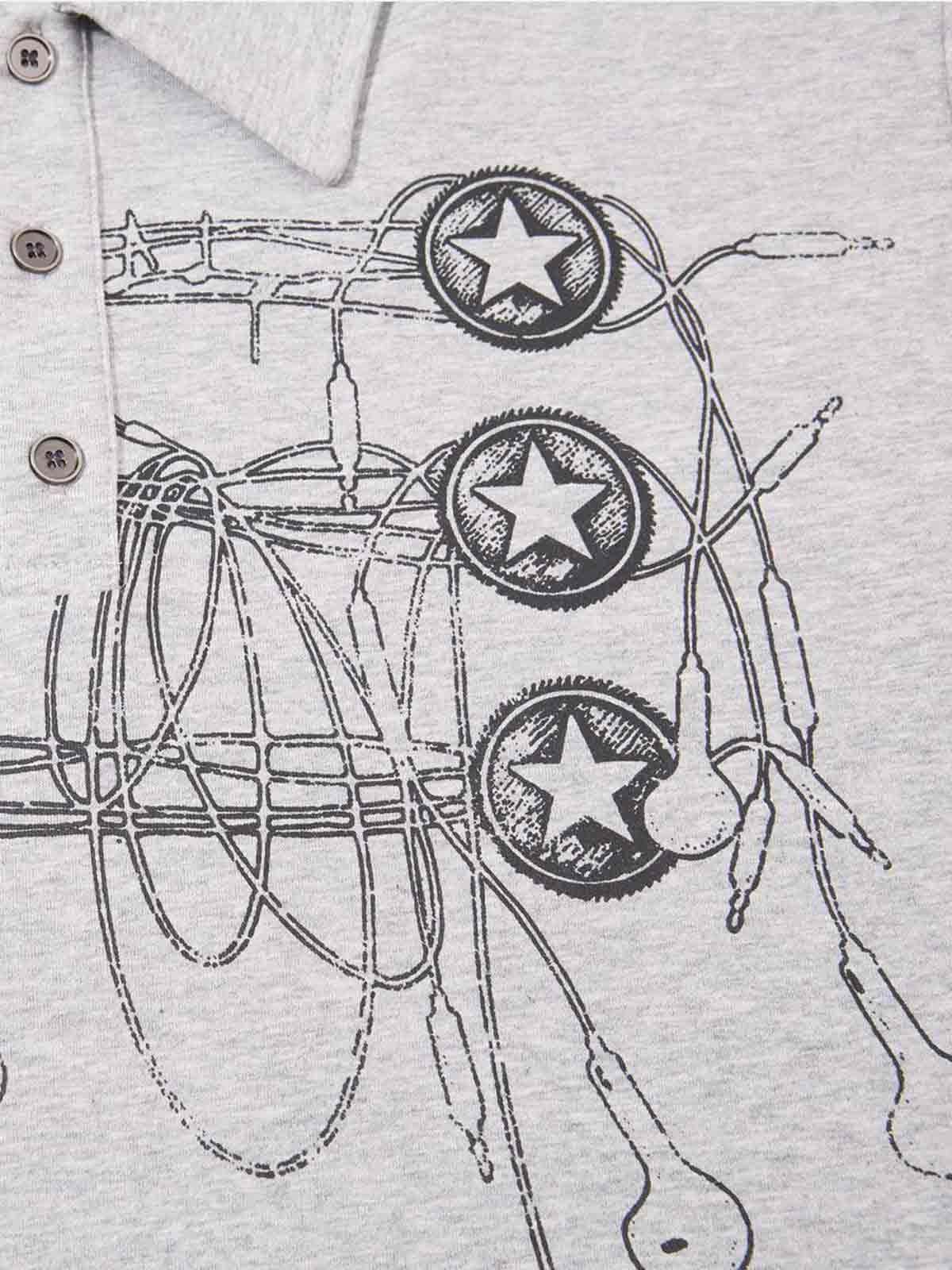 Music Graphic Metal-Button Long Sleeve Polo Shirt