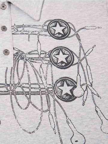 Music Graphic Metal-Button Long Sleeve Polo Shirt