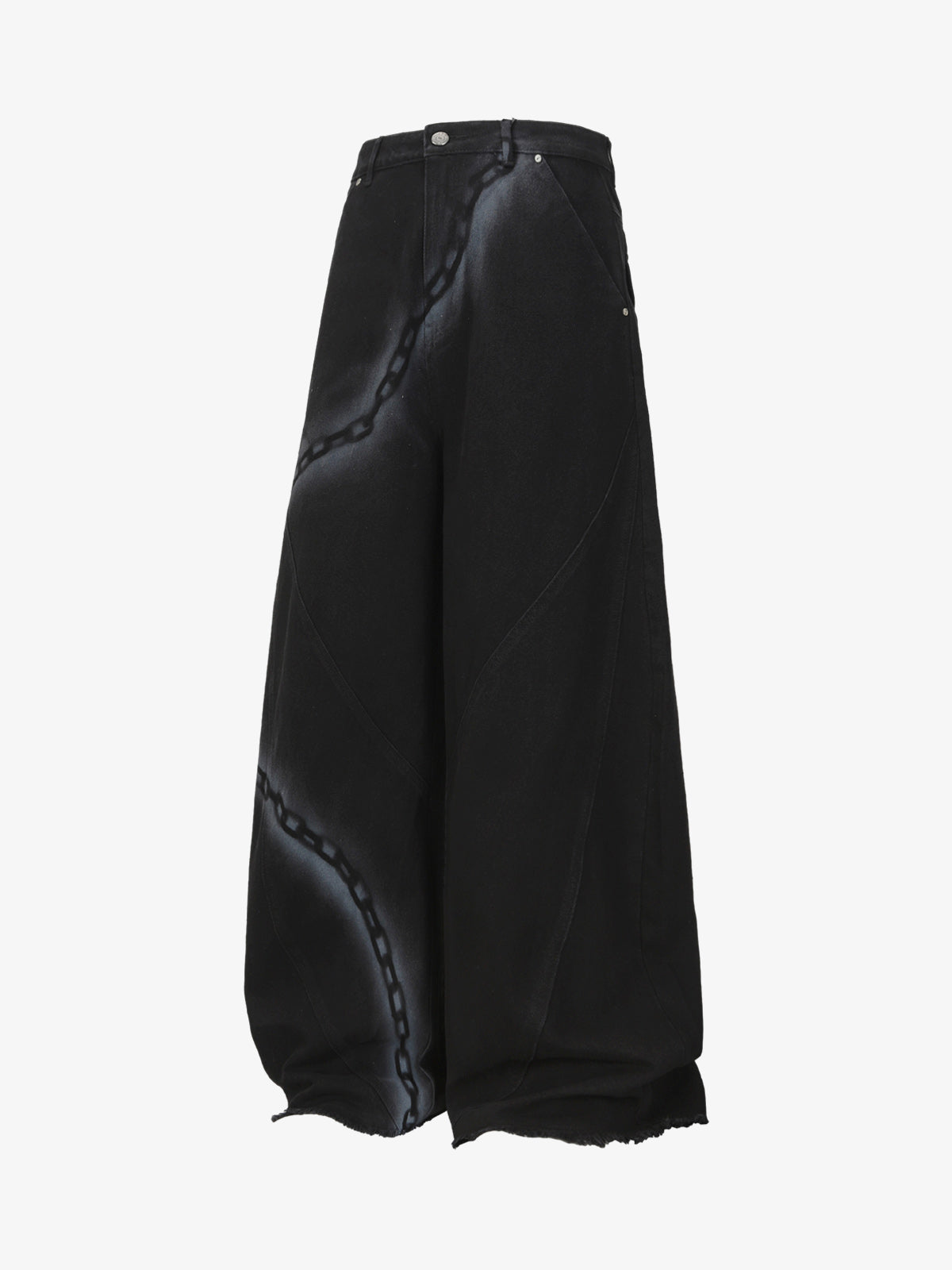 Chain Print Raw Edge Washed Wide-Leg Jeans
