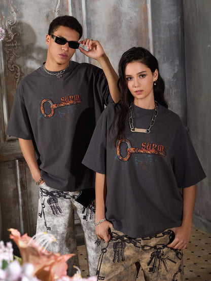 Supermade Rusty Metal Key Print T-Shirt 