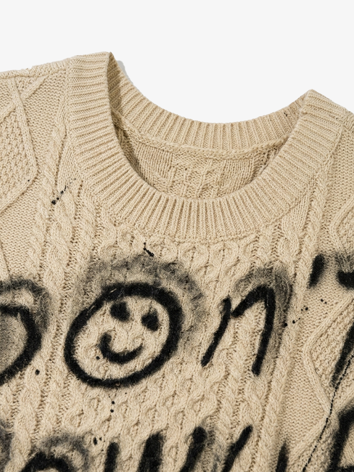 Distressed Graffiti Cable-Knit Vest