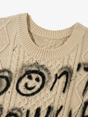 Distressed Graffiti Cable-Knit Vest