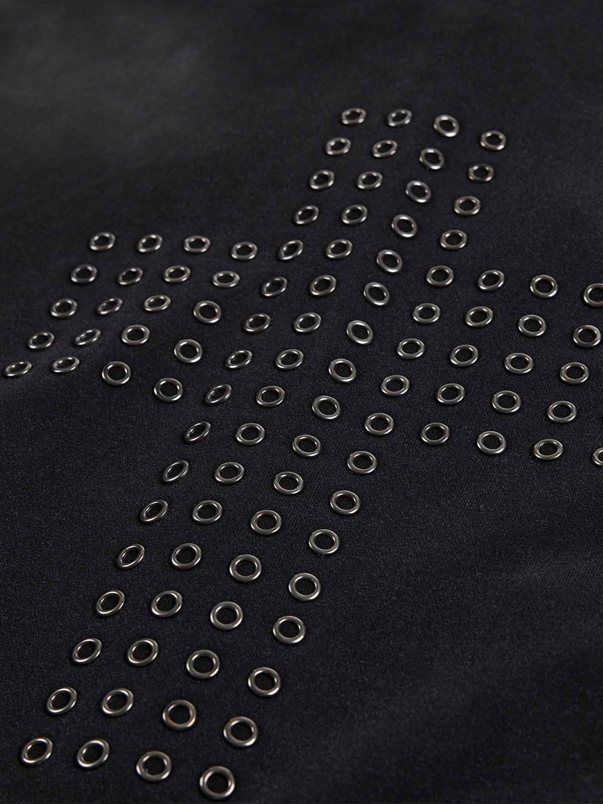 Distressed Grommet Cross Pattern Zip-Up Hoodie
