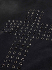 Distressed Grommet Cross Pattern Zip-Up Hoodie