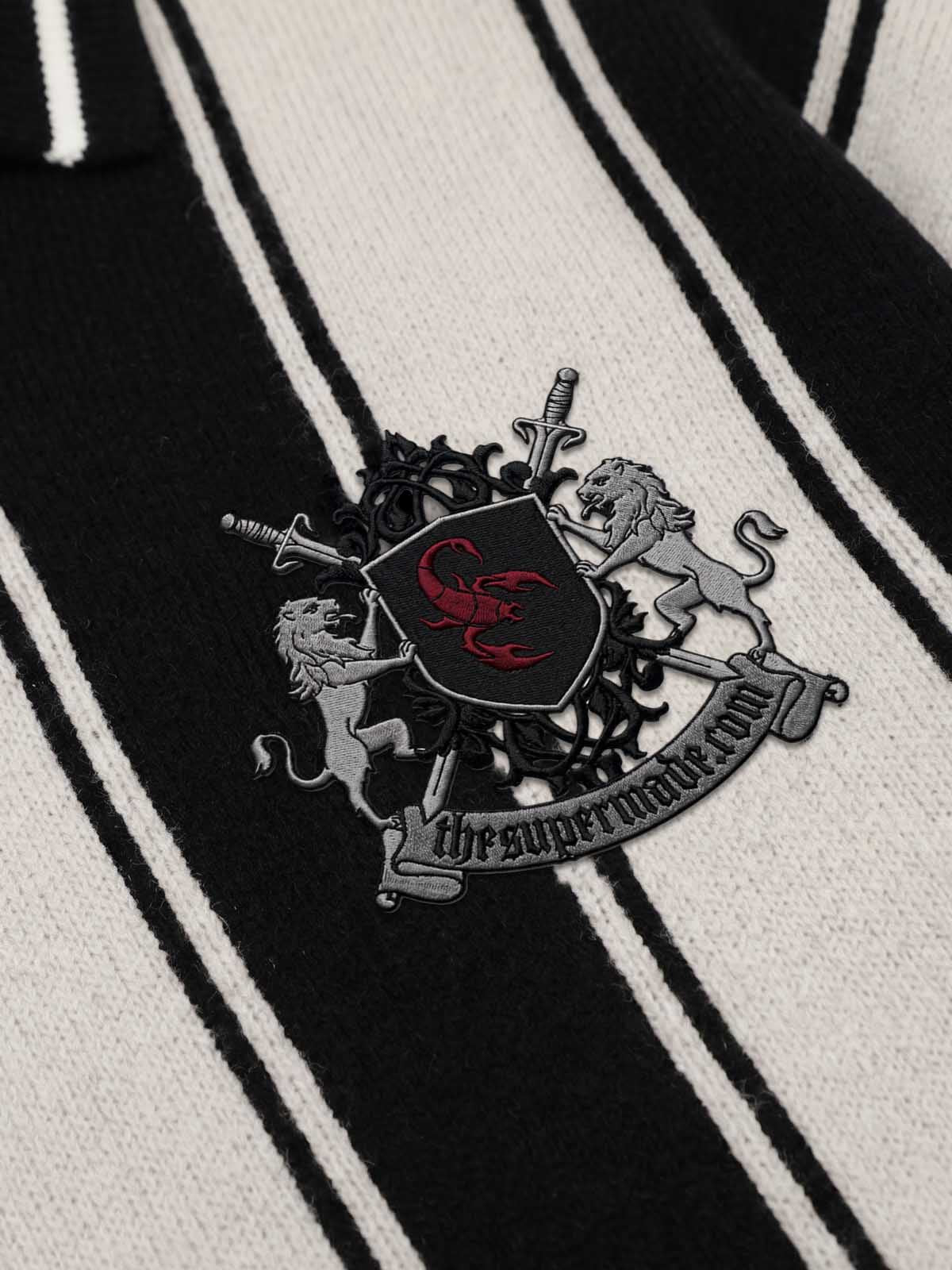 Crest Embroidered Striped Polo Sweater