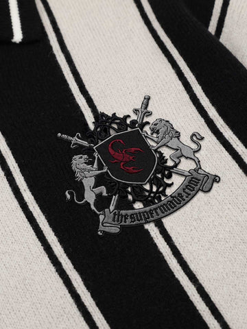 Crest Embroidered Striped Polo Sweater