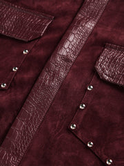 Vintage Suede PU Leather Collar Zip Up Jacket 